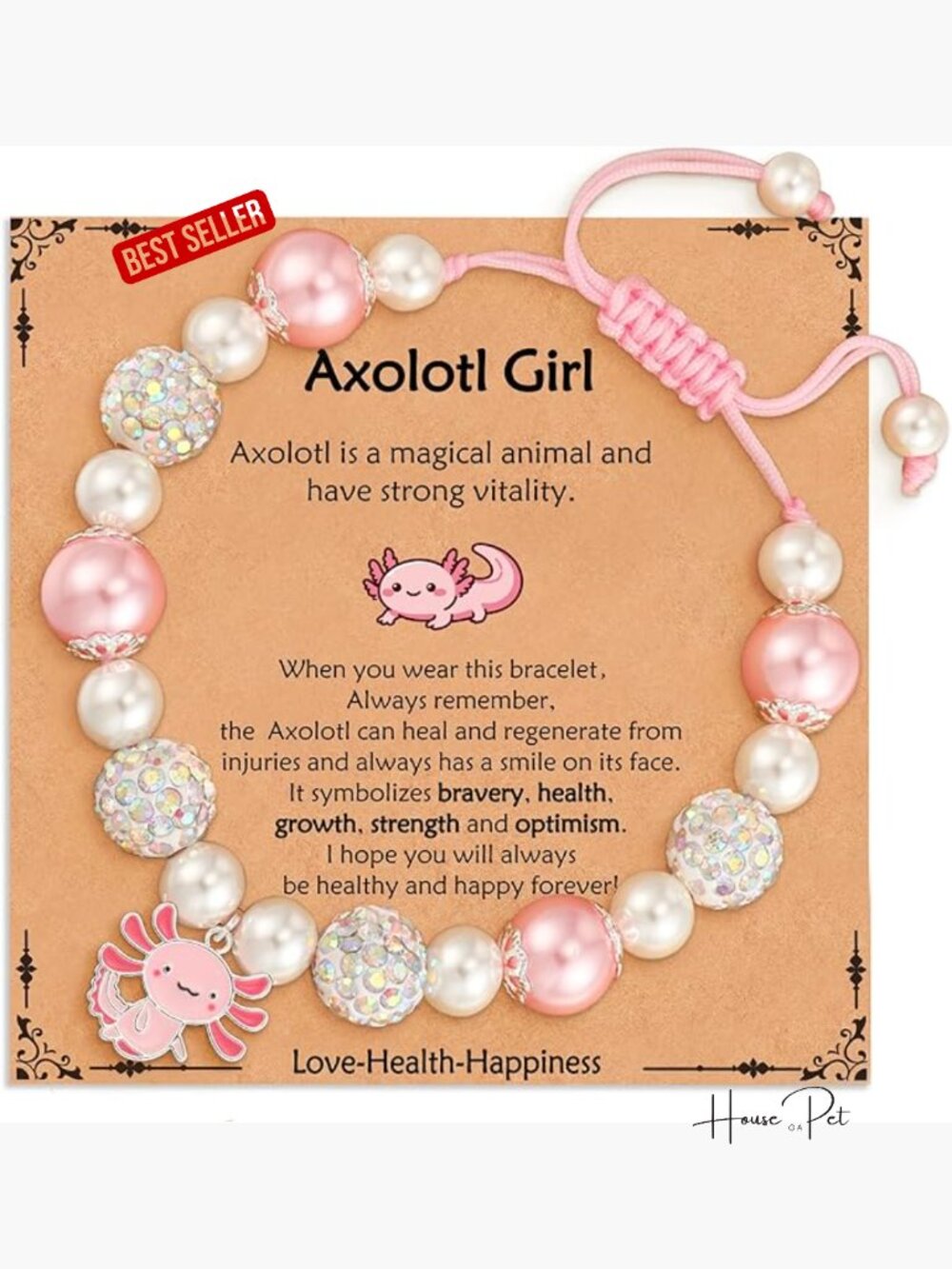 Axolotl Charm Pearl Bead Bracelet for Girls Kids